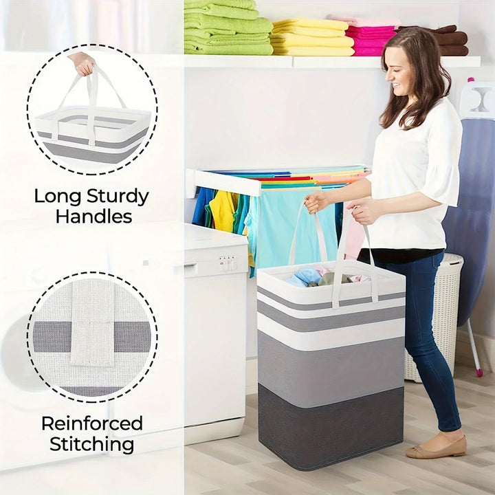 Close-up of the durable polyester fabric and strong handles of the Unisex 75L large collapsible laundry hamper