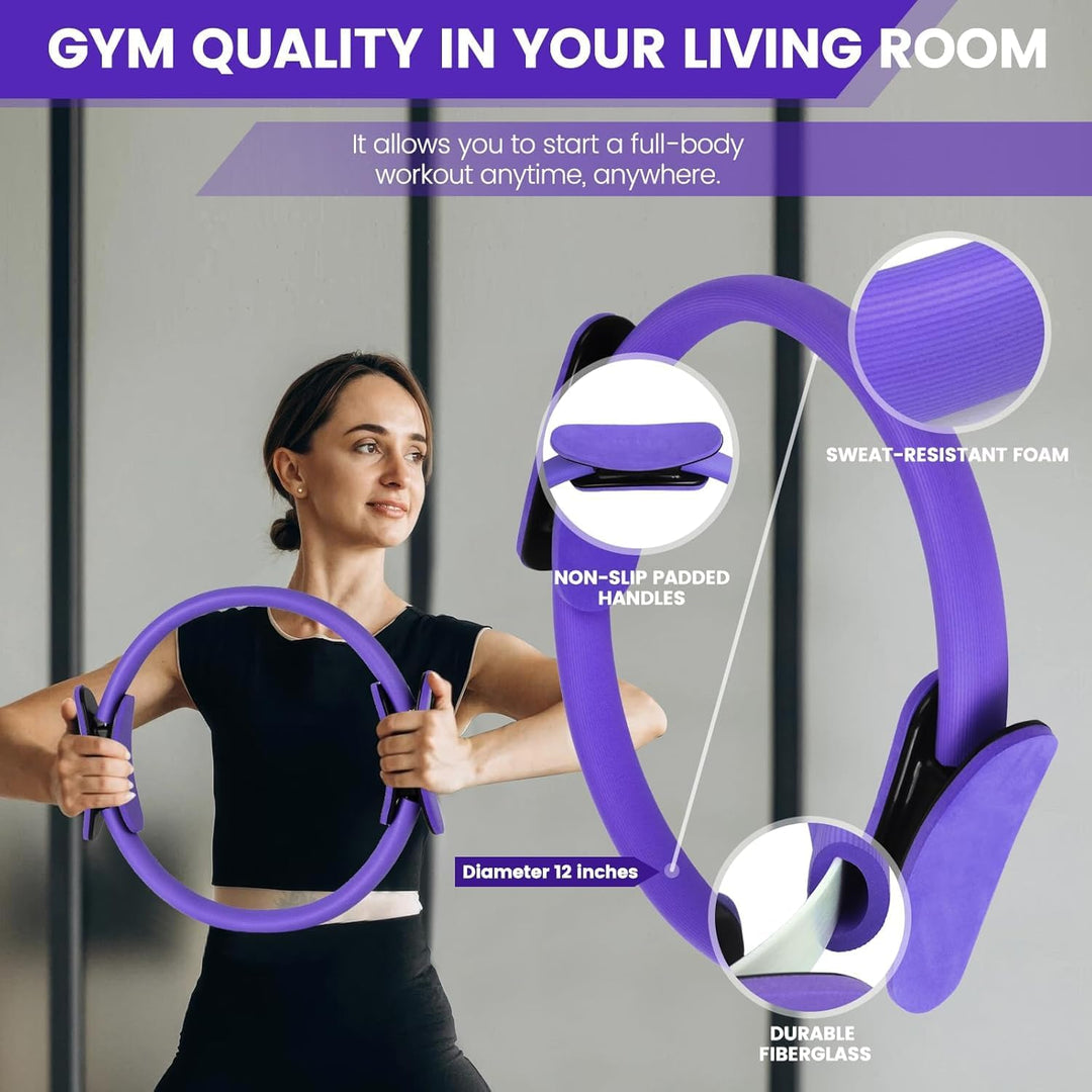 Comprehensive 9-piece pilates workout kit for home gym, including ring, resistance bands, ball, socks