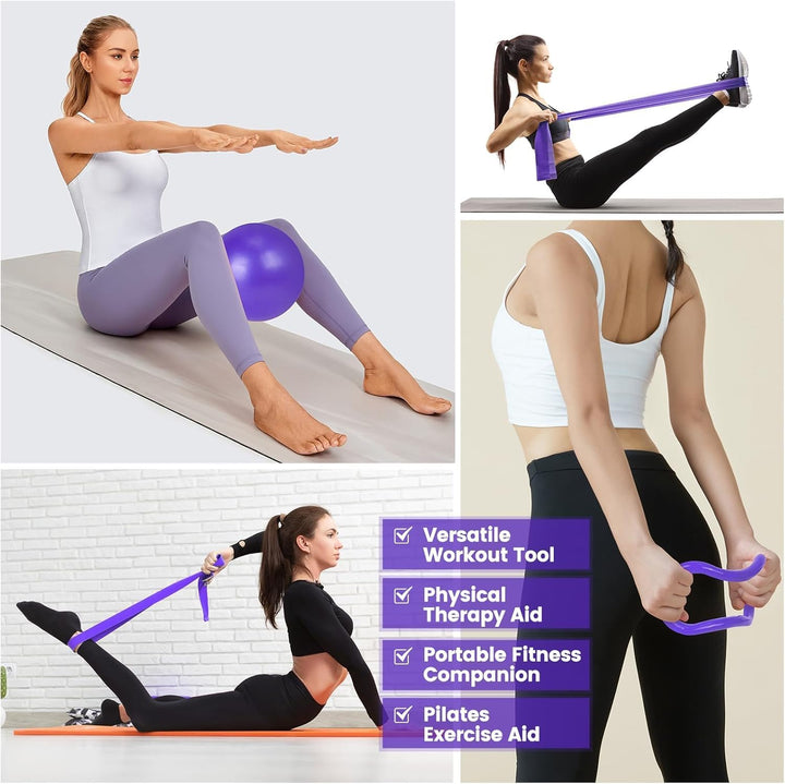 Home fitness 9-piece pilates set with resistance bands, toning ring, exercise ball, and grip socks