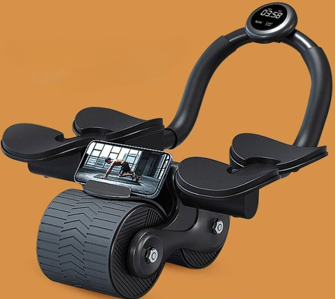 Unisex abdominal trainer core roller for home workouts, automatic rebound, strength training.