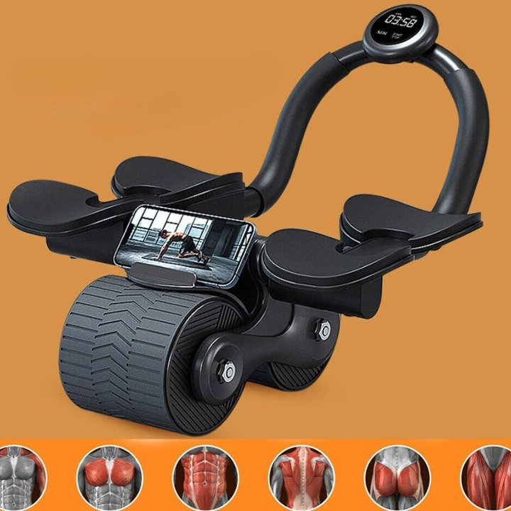 Portable ab roller with workout timer, perfect for home gym core strength & fitness.