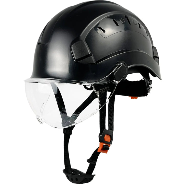 Modern unisex ABS safety helmet with integrated goggles & visor, ideal for construction & industrial use.