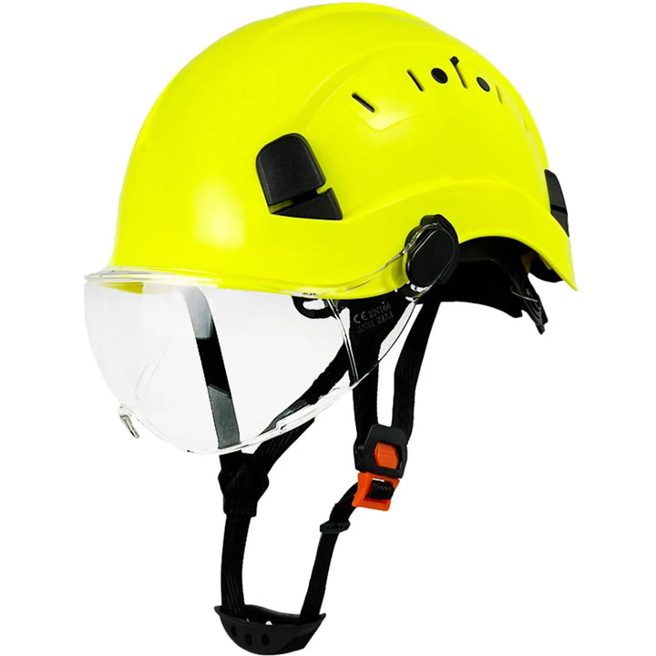 Complete protective gear: ABS safety helmet, hard hat, with integrated eye protection & face shield.