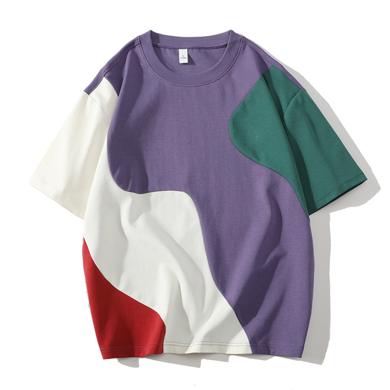 Artistic crewneck t-shirt with a striking abstract waveform design, a unique piece of wearable art.