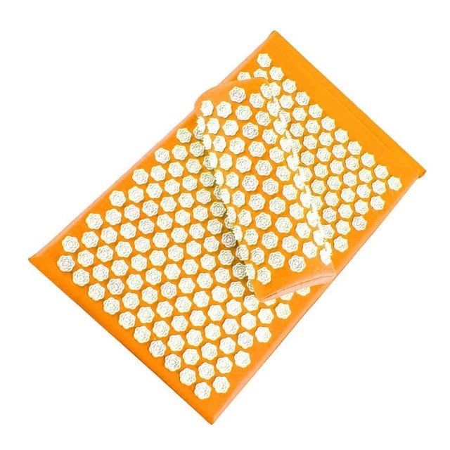 Acupressure mat & pillow set for back, neck, & shoulder pain relief, aiding relaxation & stress reduction.