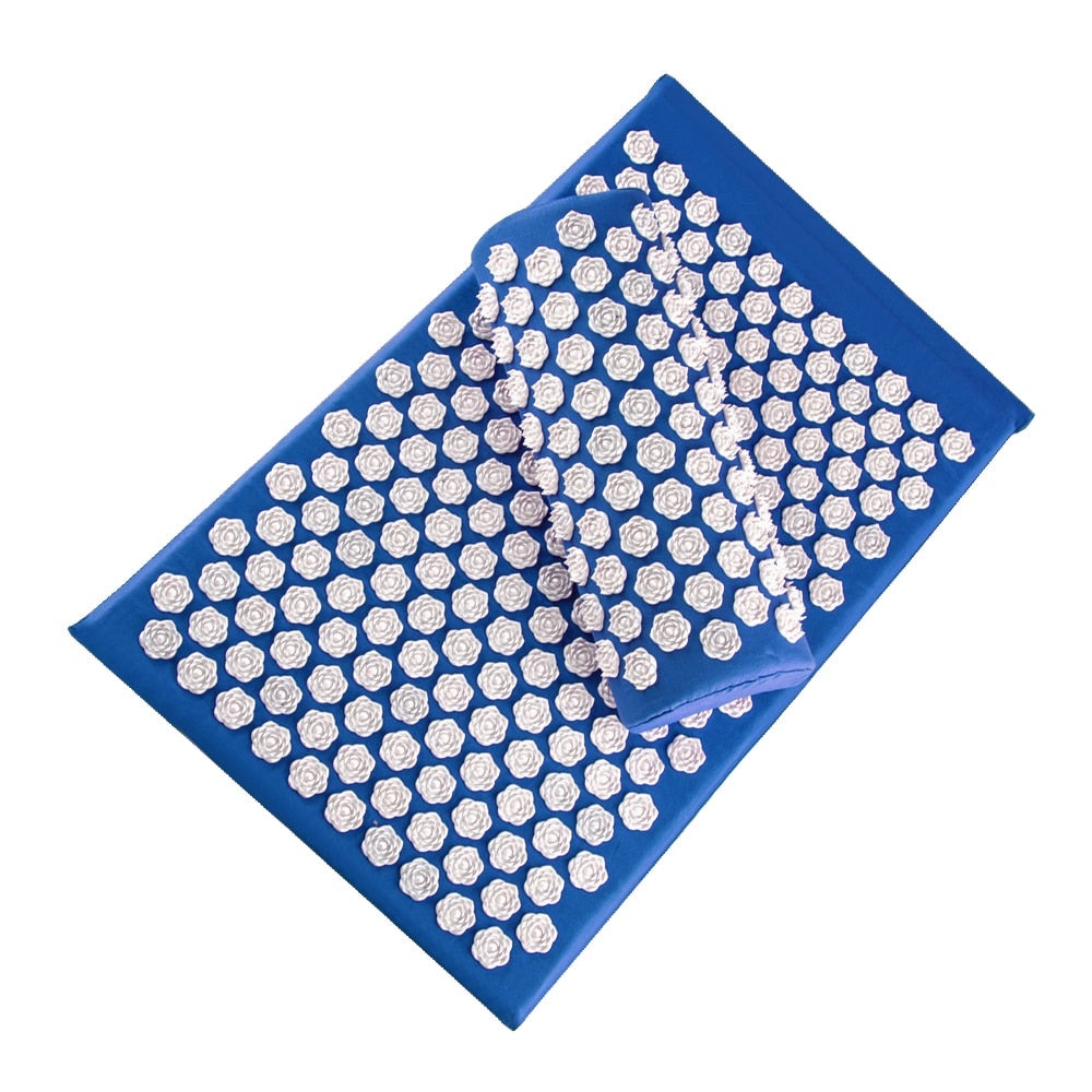 Acupressure yoga mat & pillow for enhanced meditation, relaxation, muscle relief, & stress reduction.