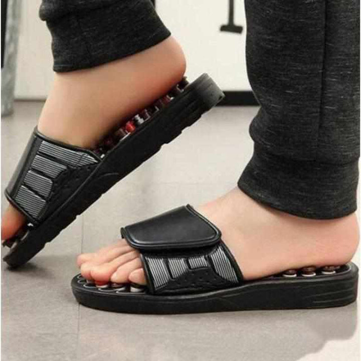 Therapeutic unisex acupressure slippers to relieve chronic foot pain, stress & promote wellness. Reflexology.