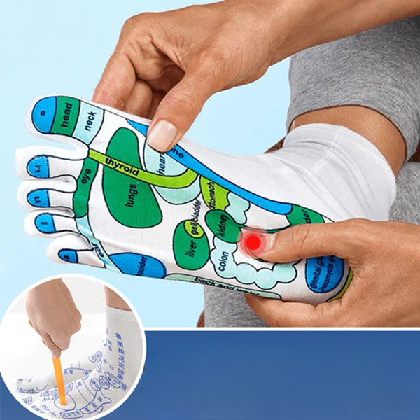 Unisex acupressure reflexology socks for foot pain relief. Targets pressure points for comfort & wellness.