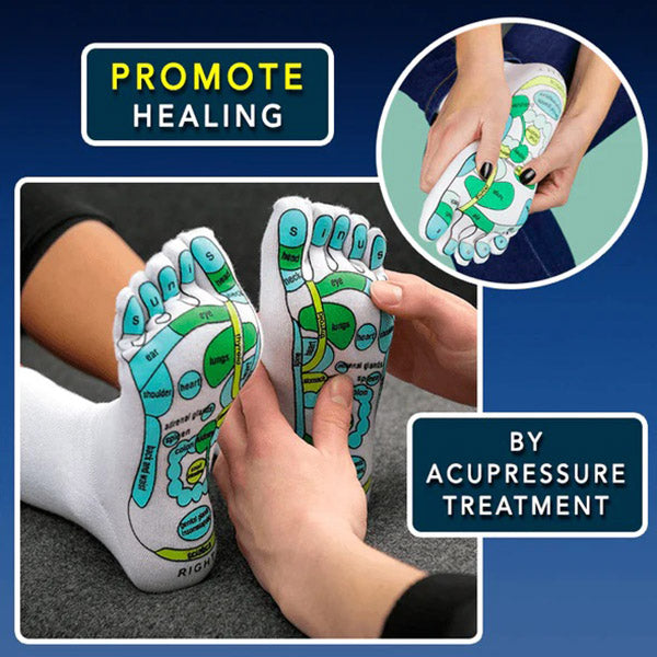 Therapeutic acupressure socks for stimulating reflexology zones, easing foot discomfort & boosting health.