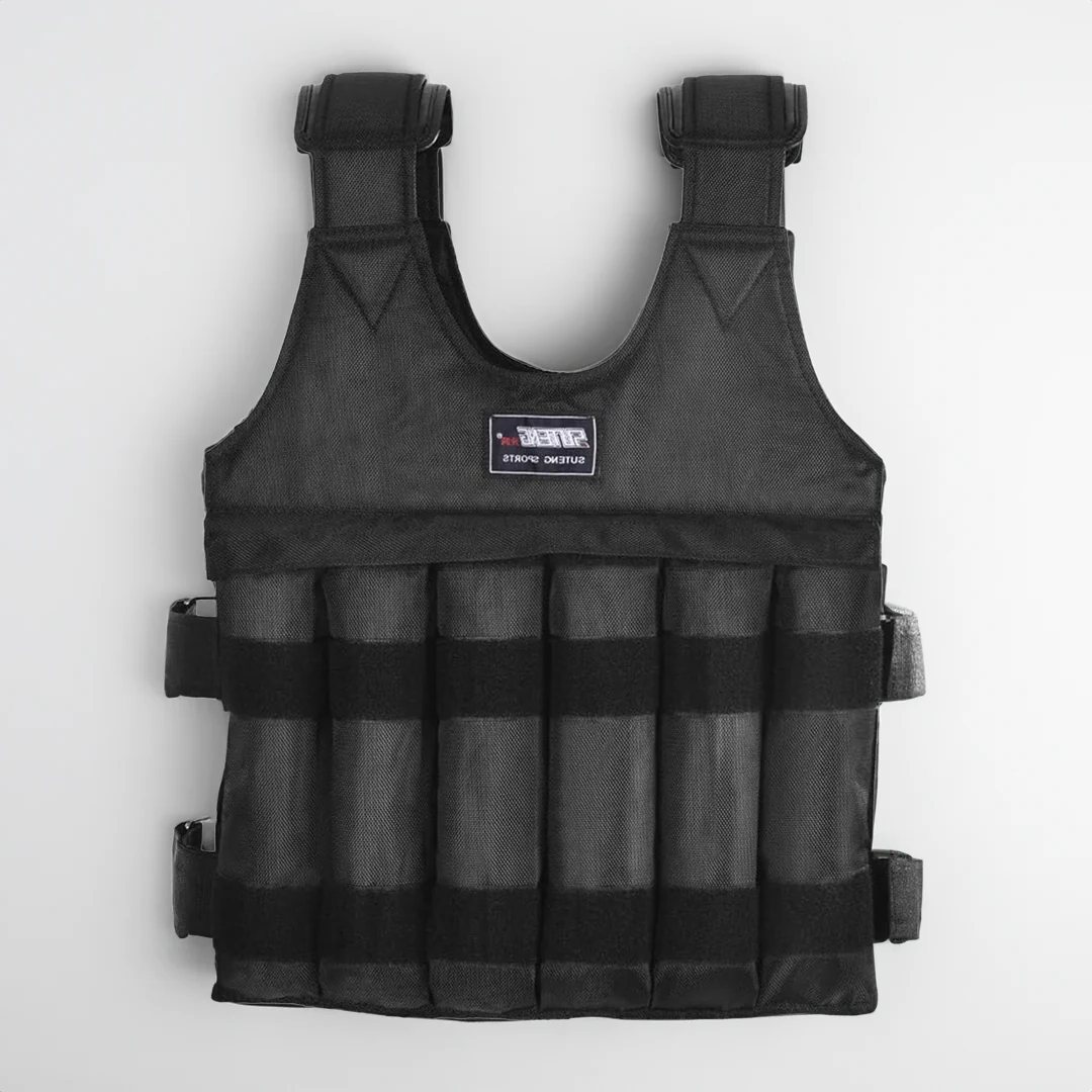 Athlete wearing a unisex 110 lb adjustable weighted vest for challenging strength and endurance training.