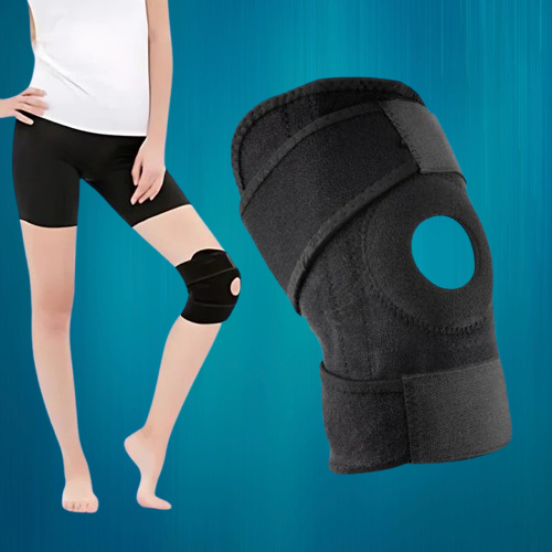 Neoprene knee brace with adjustable straps, providing targeted compression for pain relief & arthritis.