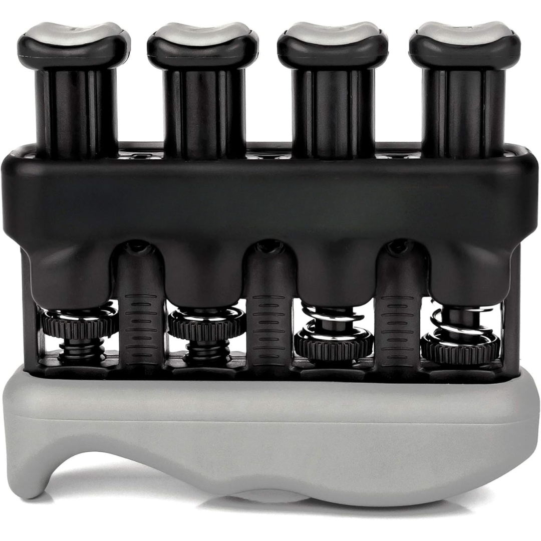 Adjustable finger exerciser for musicians & athletes to boost grip, dexterity & forearm strength.