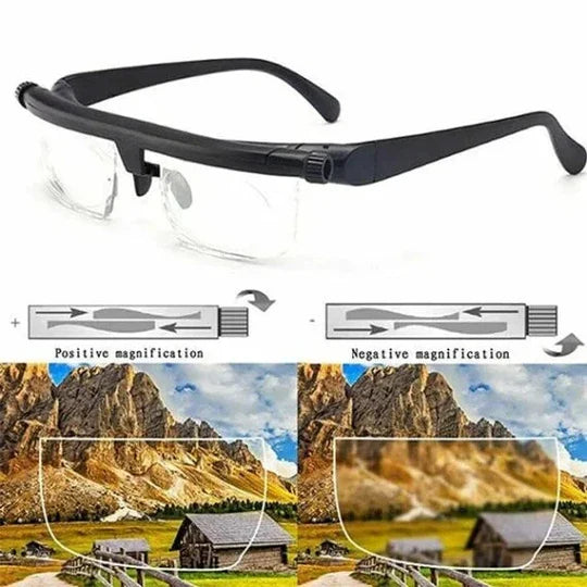 Innovative adjustable glasses solve presbyopia. Enjoy instant clear vision for reading and distance with ease.