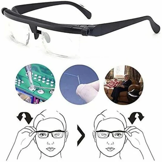 Easy-to-use adjustable focus eyewear provides clear vision for near and far, a no-prescription solution.