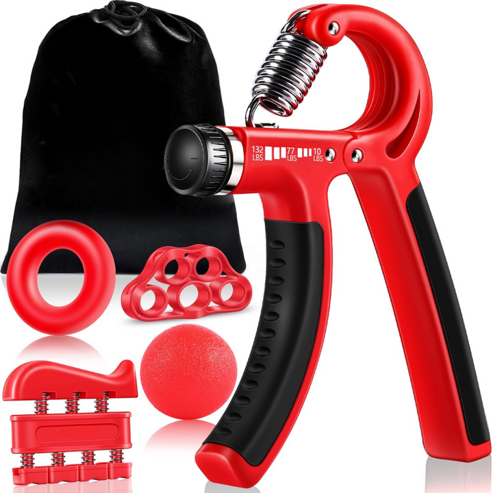 Unisex adjustable grip strengthener kit for hand & forearm strength training.