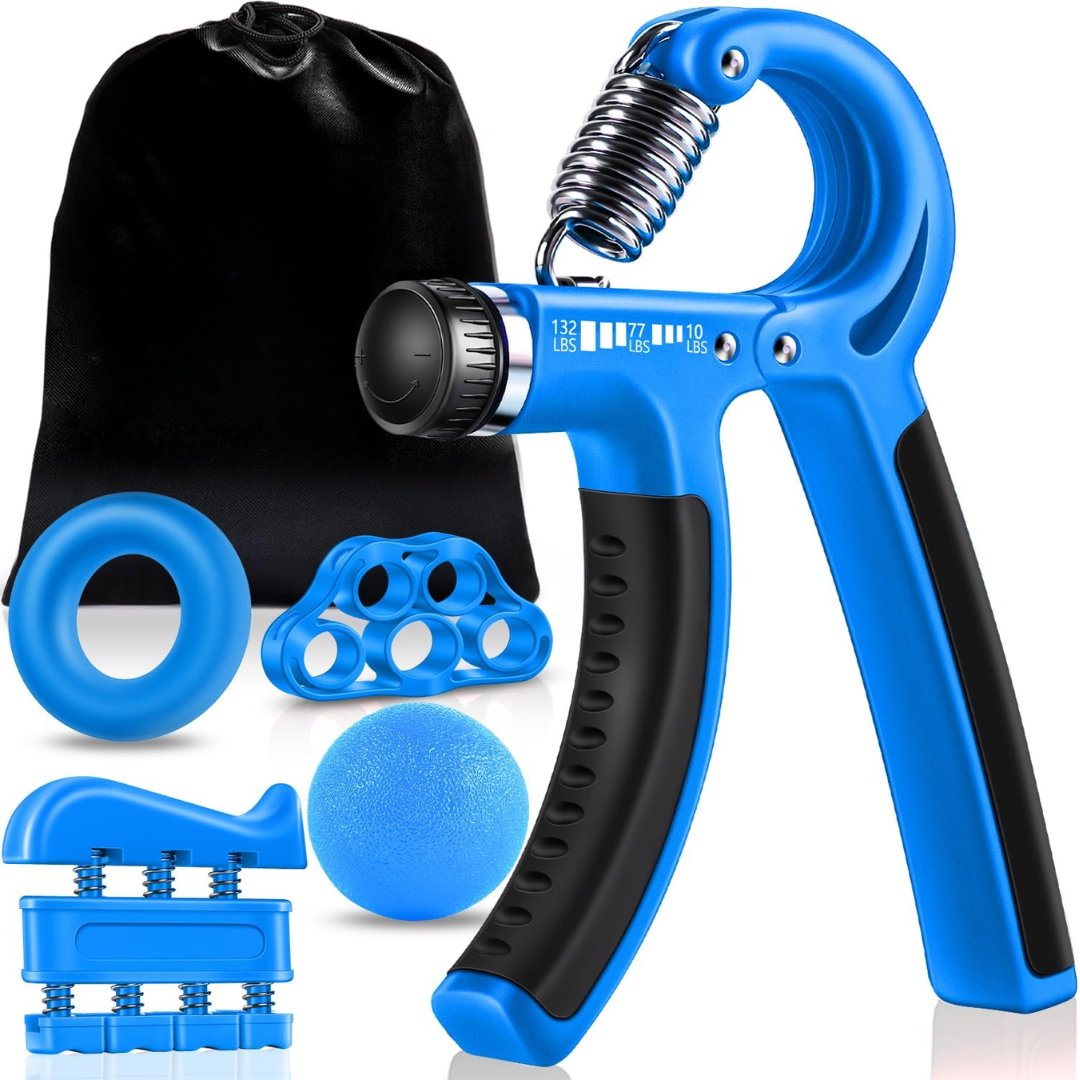 Adjustable resistance grip strengthener for unisex hand & forearm fitness training.