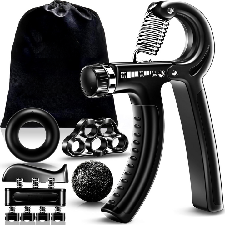 5-pack athletic grip strengthener kit for intense hand and forearm strength training.