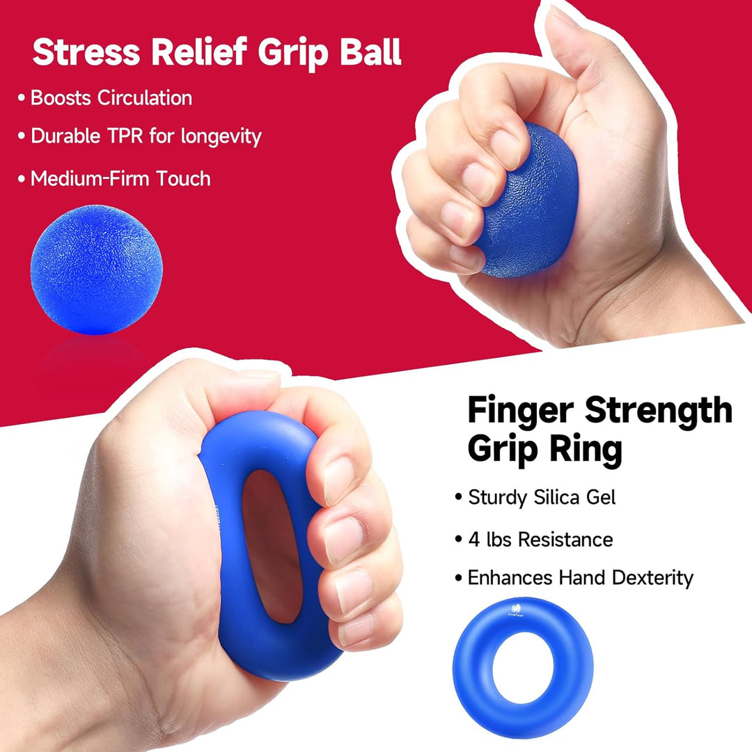 Versatile 5-piece hand exerciser kit for grip, finger, & forearm muscle development.