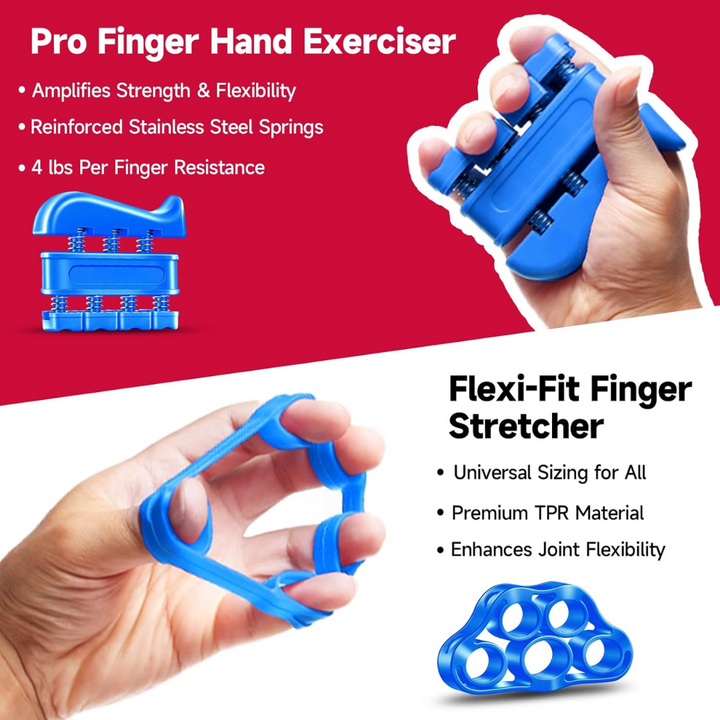 Unisex rehabilitation grip strengthener kit, 5-piece, for hand and forearm recovery.