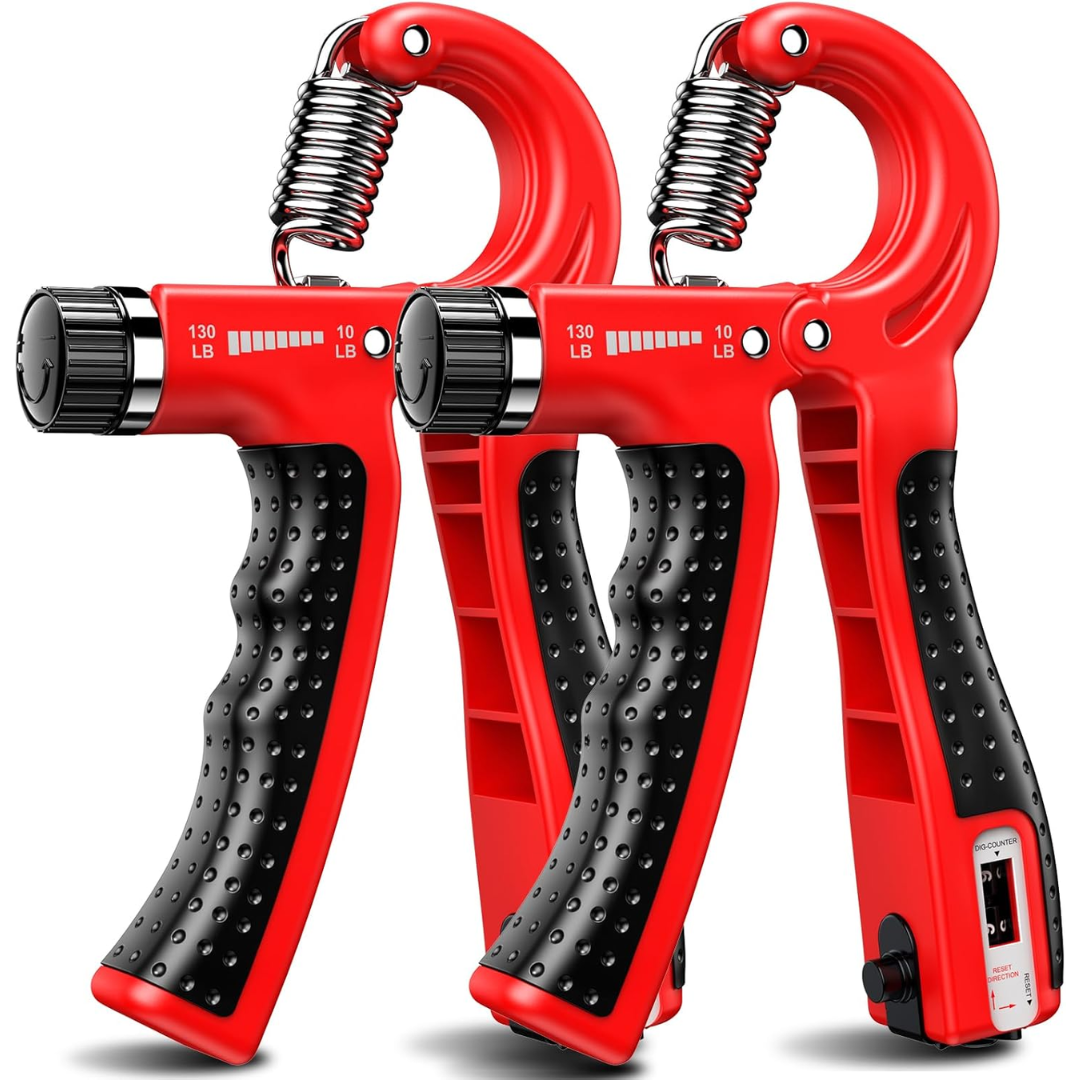 Unisex adjustable hand grip strengthener set (2) for comprehensive grip & forearm strength training.