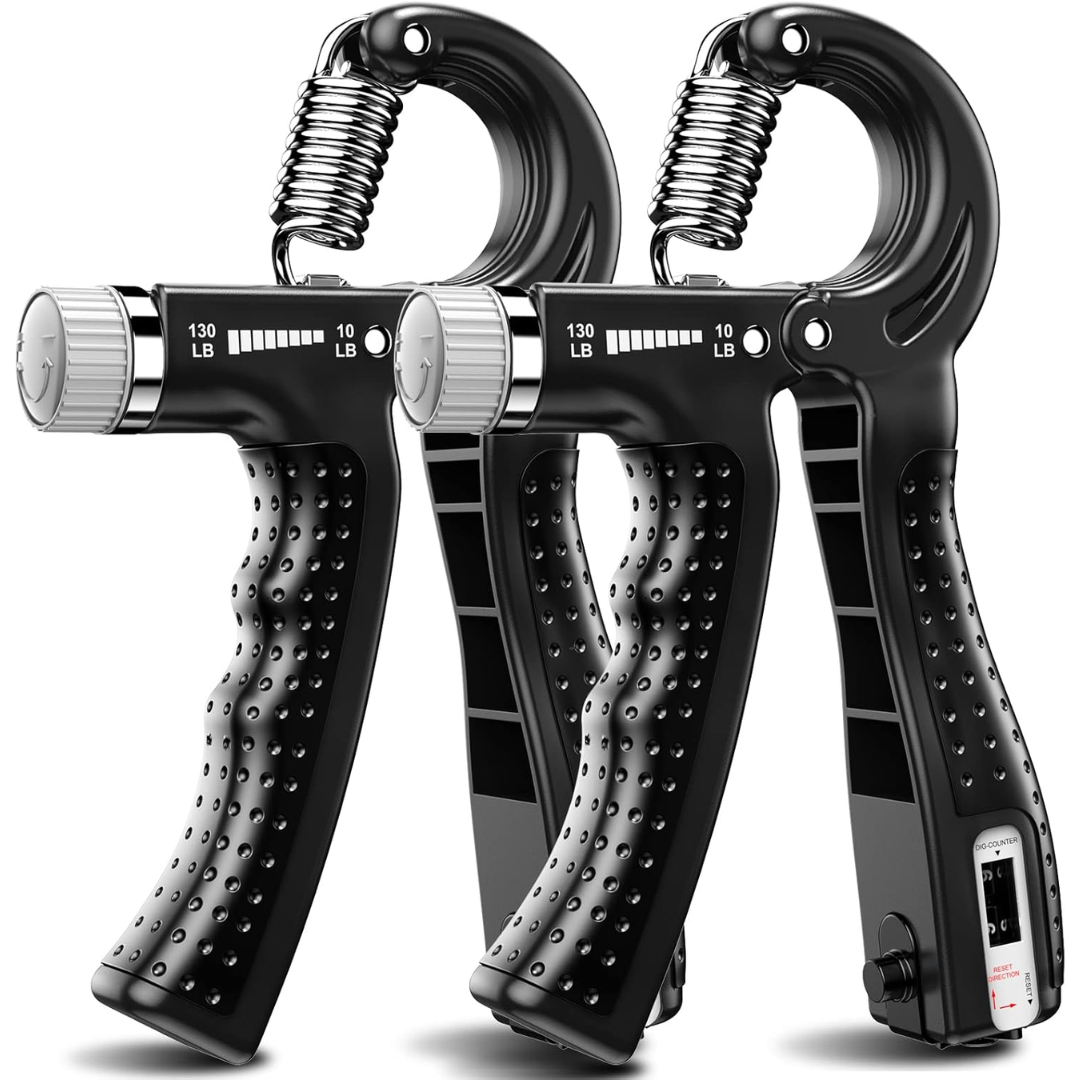Strength training fitness equipment: 2 adjustable hand grip strengtheners for forearms & grip.