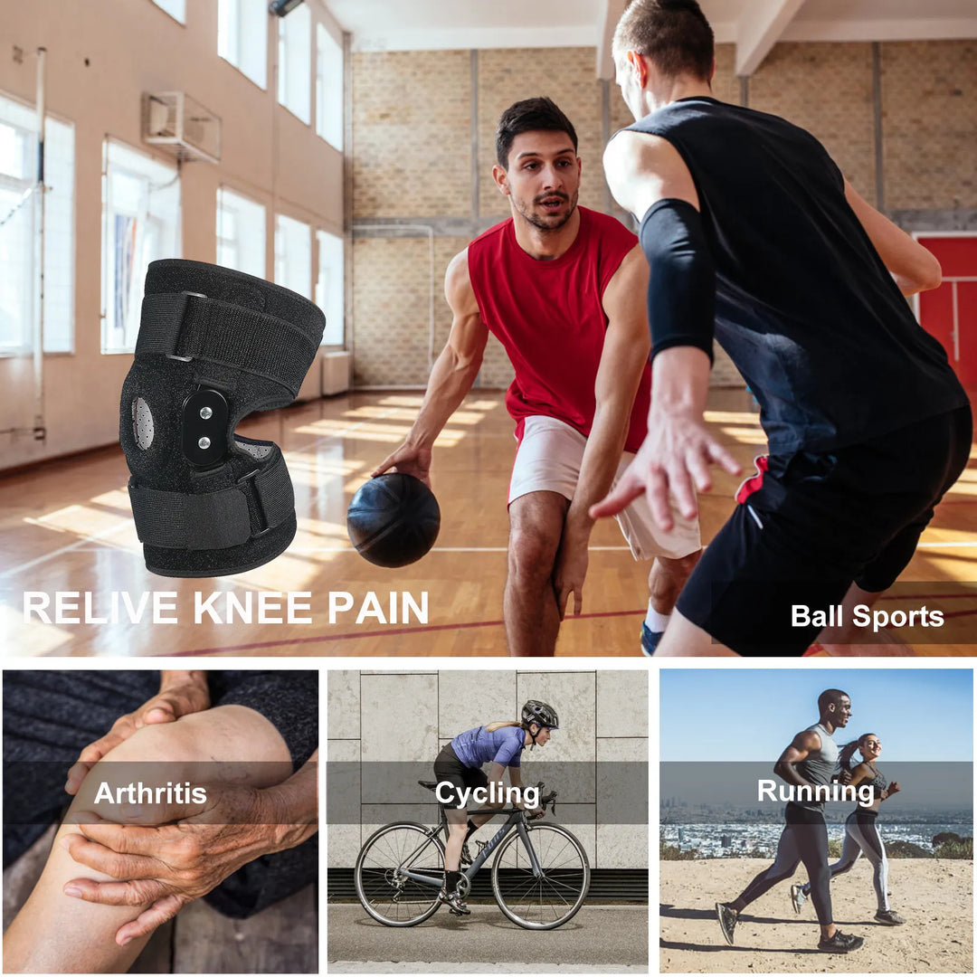 FlexiSupport adjustable hinged knee brace for unisex knee support, promoting mobility & pain relief.