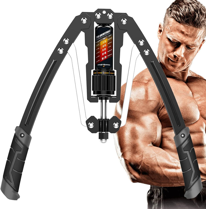 Portable adjustable hydraulic arm & chest exerciser, great for home gym upper body muscle workouts.