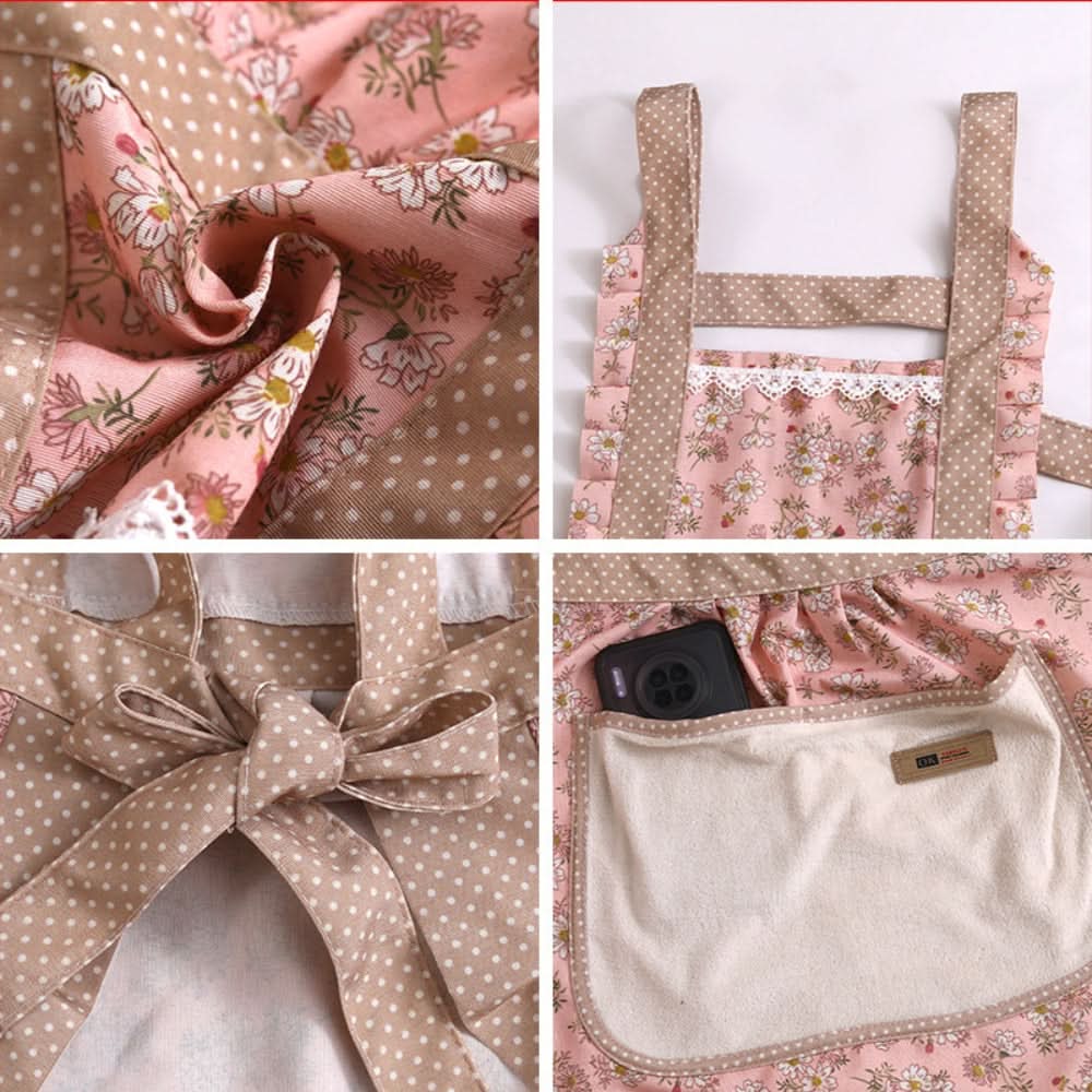 Green floral spill proof kitchen apron for home cooks, adjustable for a perfect fit.