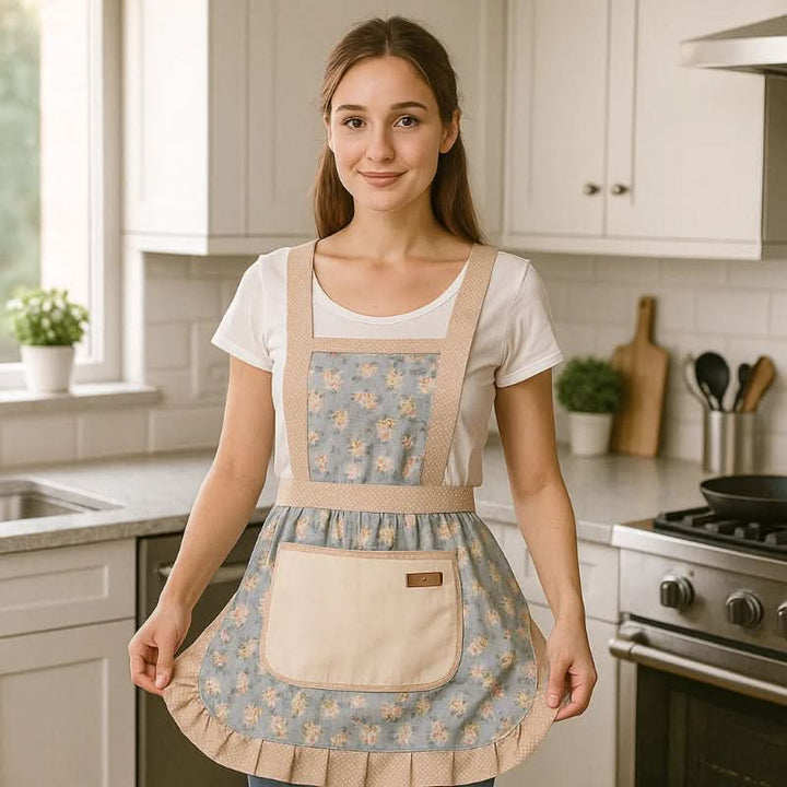 Pink floral adjustable kitchen apron, ideal for unisex home cooking enthusiasts.