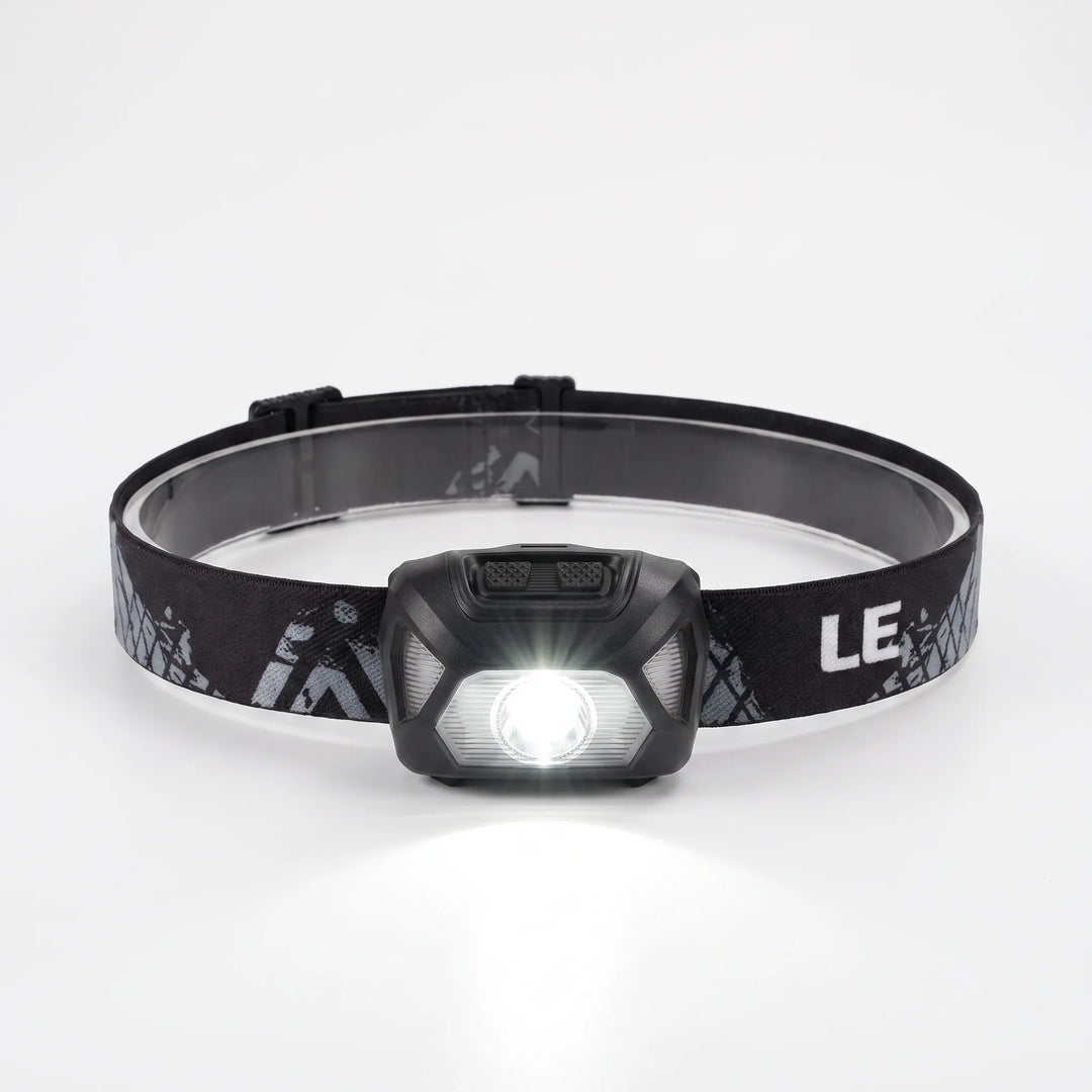 Adjustable LED headlamp for hands-free task lighting during camping, hiking, or outdoor night adventures.