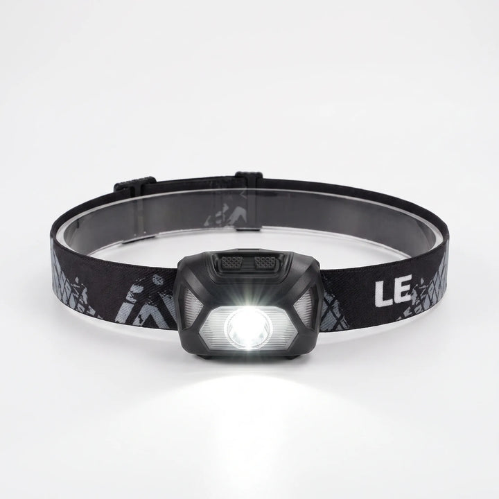 Adjustable LED headlamp for hands-free task lighting during camping, hiking, or outdoor night adventures.