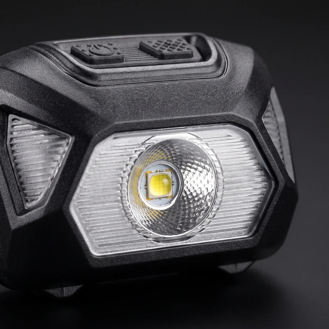 Bright LED headlamp with adjustable strap for comfortable, hands-free night vision during hiking and outdoor tasks.