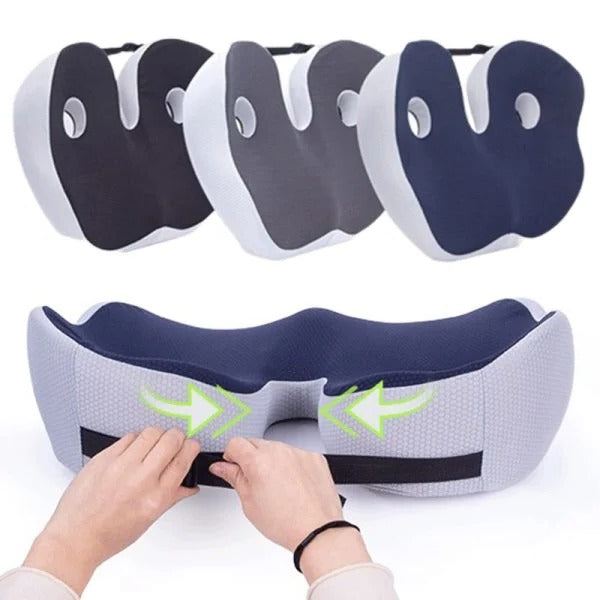 Sciatica & back pain management with adjustable memory foam ergonomic seat cushion.