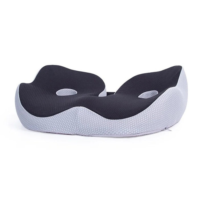 Adjustable memory foam seat cushion for car, office, & wheelchair comfort and support.