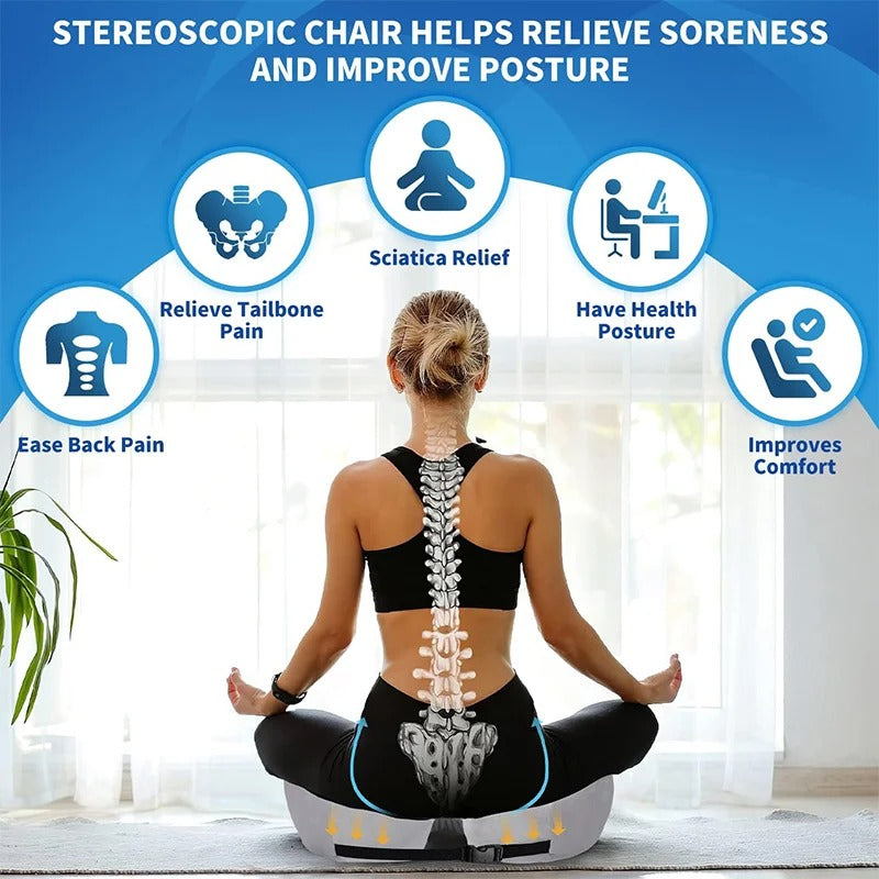 Premium unisex memory foam seat cushion providing pressure relief & ergonomic support.