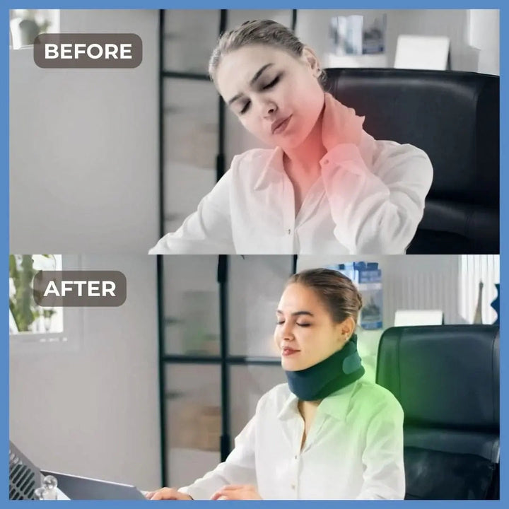 Unisex adjustable neck support for posture improvement, pain relief, and restful sleep. Soft, breathable comfort gear.