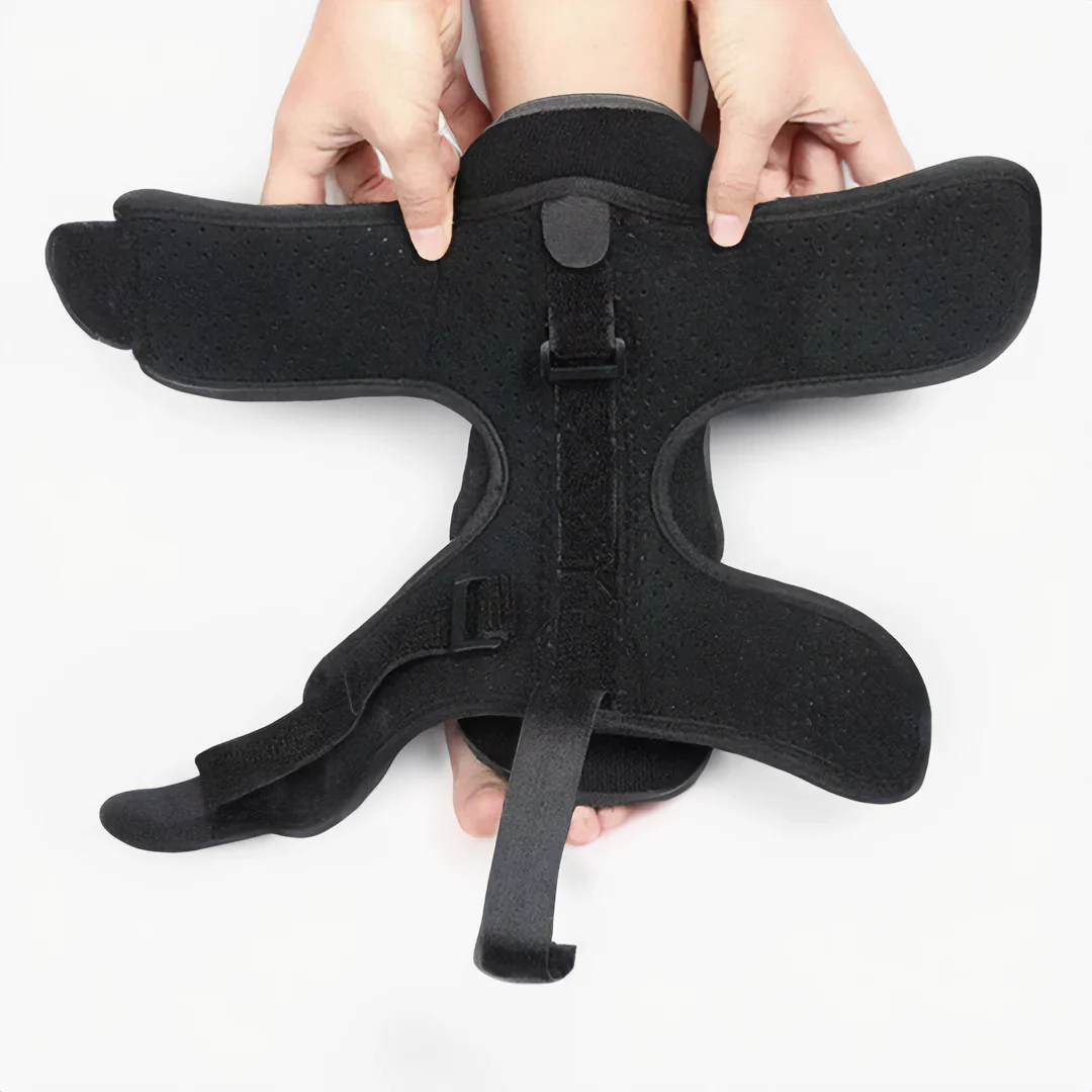 Adjustable dorsal night splint providing foot & ankle support for pain relief. Comfortable sleep aid for plantar fasciitis.