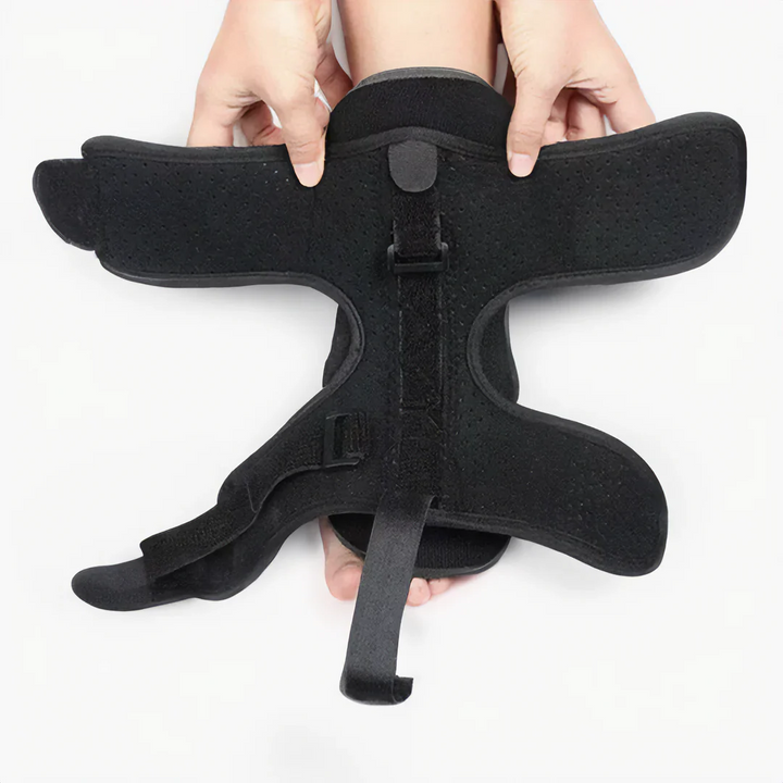Adjustable dorsal night splint providing foot & ankle support for pain relief. Comfortable sleep aid for plantar fasciitis.