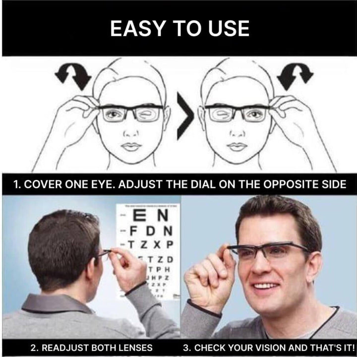 Ergonomic unisex eyewear featuring adjustable prescription and dual lenses for clear, customized reading.