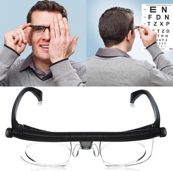Black frame unisex adjustable sight glasses, versatile eyewear for various vision needs.