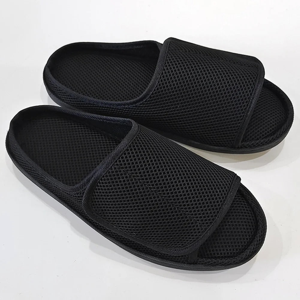 Orthopedic hook and loop slippers for elderly & diabetic feet. Adjustable wide fit comfort footwear, easy wear mobility aid.