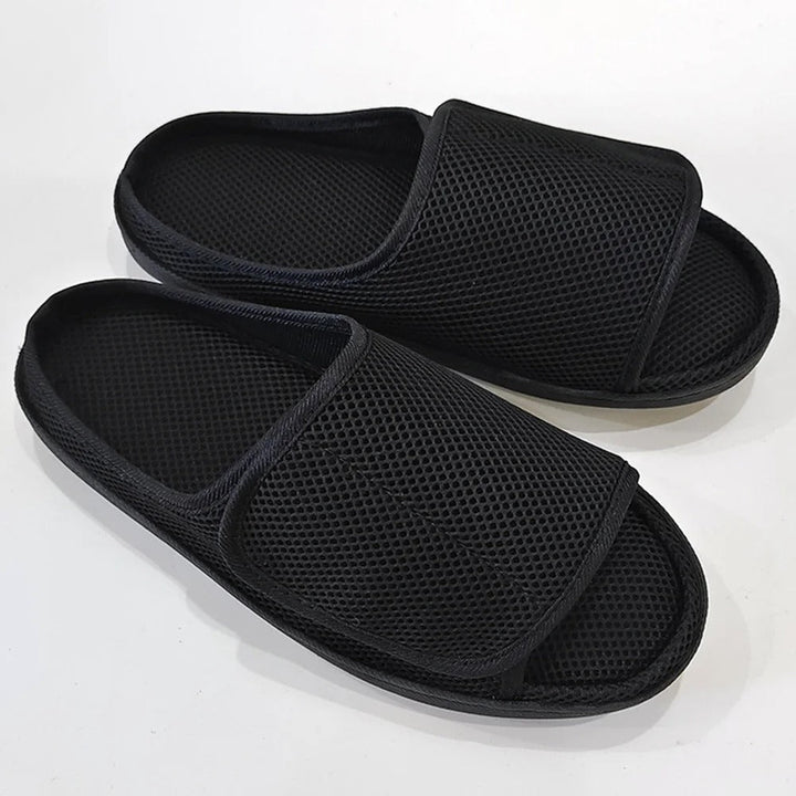 Orthopedic hook and loop slippers for elderly & diabetic feet. Adjustable wide fit comfort footwear, easy wear mobility aid.