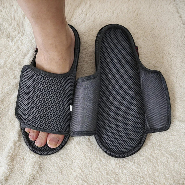Unisex diabetic slippers with adjustable wide fit for swollen feet. Soft, easy wear orthopedic footwear for post-surgery comfort.