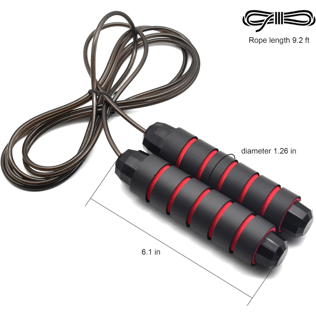 Durable adjustable speed rope with tangle-free bearings for reliable fitness workouts and cardio training. Unisex design.