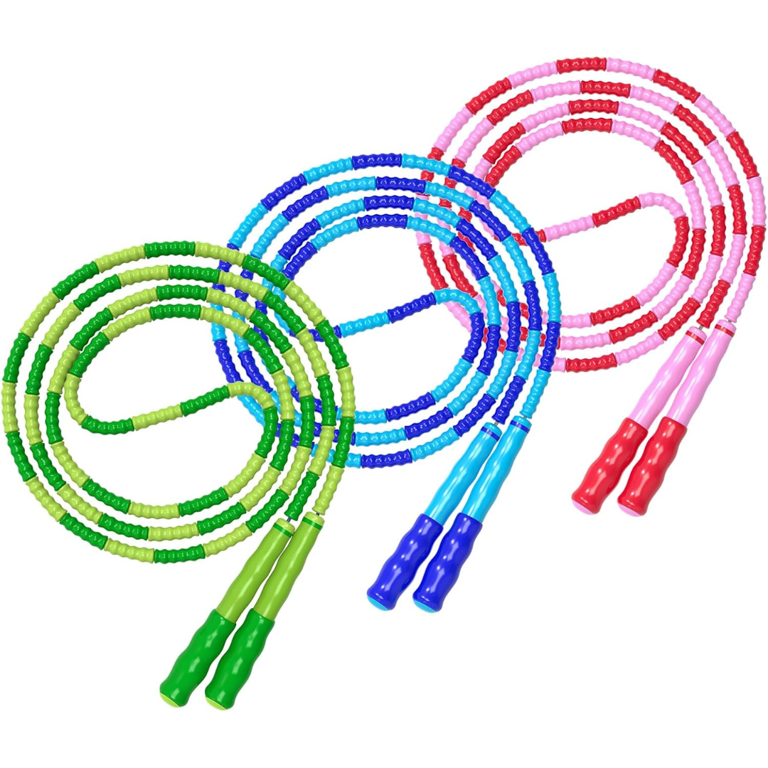 Adjustable beaded jump rope for home fitness. Unisex design with tangle-free beads for smooth, effective cardio exercise.