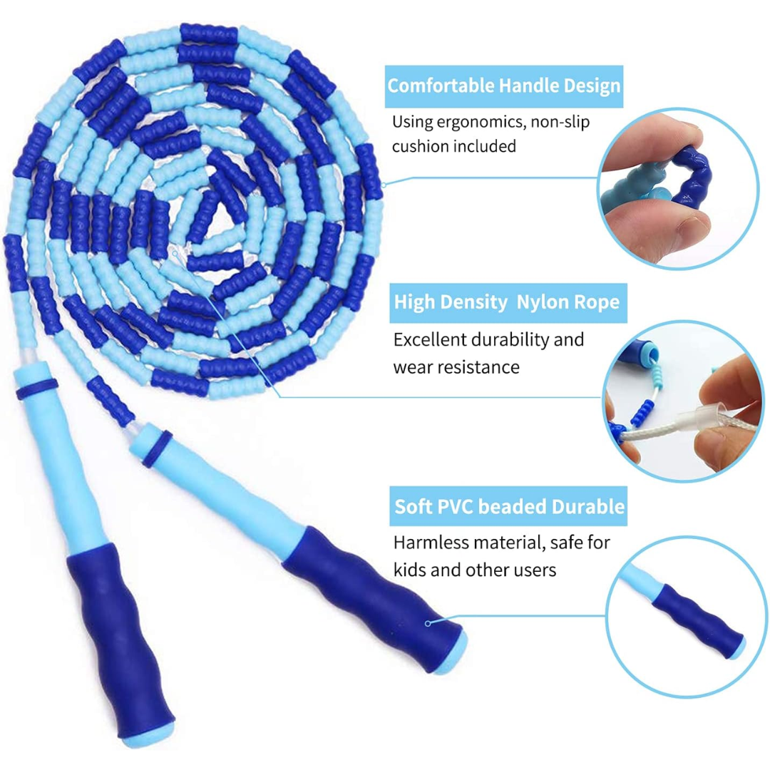 Improve endurance with a unisex adjustable tangle-free beaded jump rope. Perfect for fitness, cardio workouts & exercise.