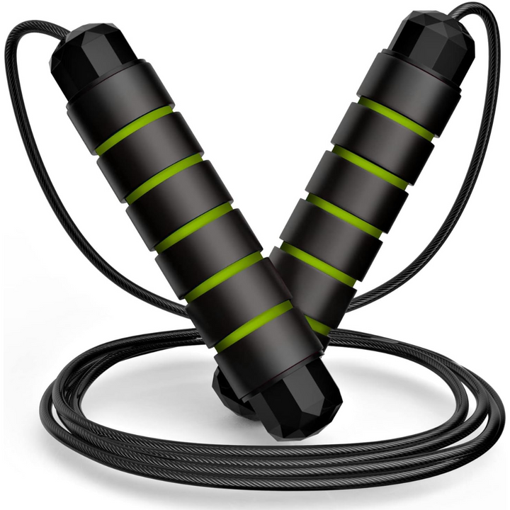 Adjustable skipping rope, perfect for all heights; tangle-free design for smooth cardio exercise.