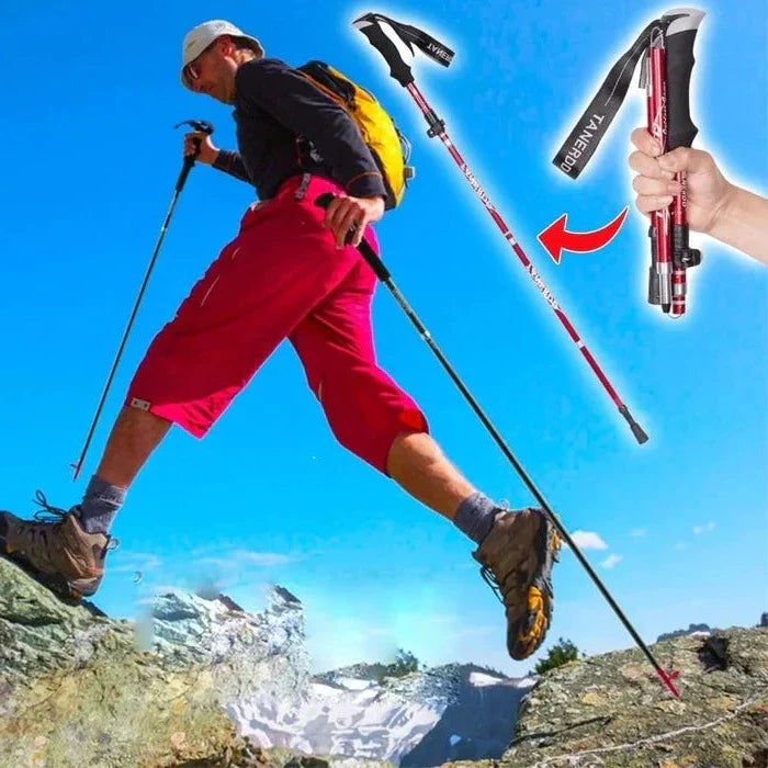 Lightweight foldable trekking poles for hiking, camping & travel. Adjustable telescopic walking sticks offer trail support.