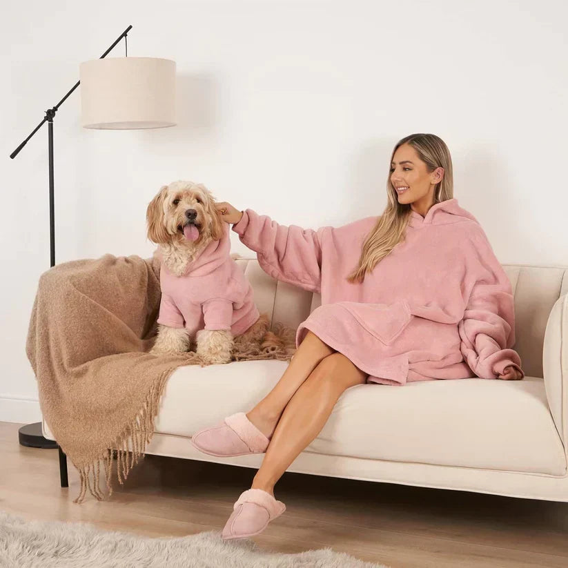 Unisex adult & dog matching hoodie set, cozy comfort for pet owners & their furry friends.