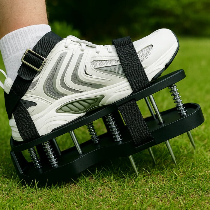 Unisex aerator lawn shoes for soil aeration. Spiked sandals for healthy grass, improved root health, and compact soil relief.